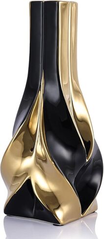 مزهرية ديكور سيراميك بيضاء وذهبية طويلة بطول 10.6 سم، منزل حديث من الذهب الأبيض لغرفة المعيشة، قطعة مركزية للطاولة، مكتب، مكتب، ديكور جمالي حديث في منتصف القرن (أبيض) in Kuwait