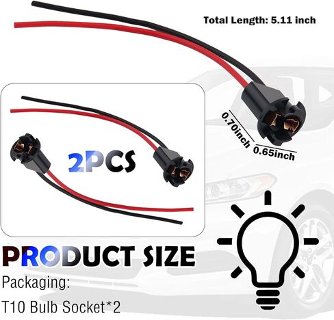 2PCS T10 Bulb Socket with Pigtail Harness,Pure Copper 2-Pin T10 Socket Replacement for Brake/Turn/Tail Light,Universal License Plate Light Sockets Car Accessories for Most Vehicles in Kuwait