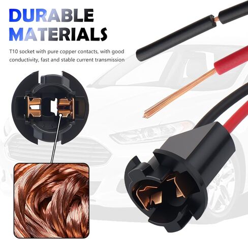 2PCS T10 Bulb Socket with Pigtail Harness,Pure Copper 2-Pin T10 Socket Replacement for Brake/Turn/Tail Light,Universal License Plate Light Sockets Car Accessories for Most Vehicles in Kuwait