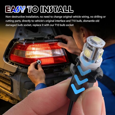 2PCS T10 Bulb Socket with Pigtail Harness,Pure Copper 2-Pin T10 Socket Replacement for Brake/Turn/Tail Light,Universal License Plate Light Sockets Car Accessories for Most Vehicles in Kuwait