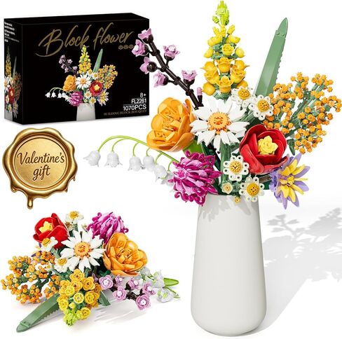 Flowers Bouquet Building Set, 1070PCS Wildflower Botanical Collection, Artificial Plant Flower Kit Toy for Adults Kids Women Her, Home Decor Gift for Birthday, Valentine's Day, Christmas (No Vase) in Kuwait