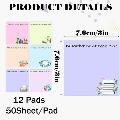 12 Pcs Book Club Gifts Sticky Notes Id Rather Be at Book Club Notes Bulk Sticky Notes for Book Lovers Bookish Gift Stationery for Reader Librarian Bookish Birthday Party Favors in Saudi Arabia