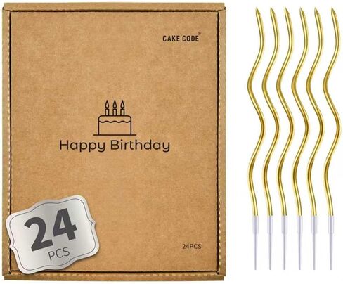 24-Count Gold Spiral Long Thin Metallic Birthday Candles, Cake Candles, Birthday Parties, Wedding Decorations, Party Candles. in Kuwait