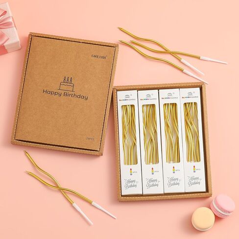24-Count Gold Spiral Long Thin Metallic Birthday Candles, Cake Candles, Birthday Parties, Wedding Decorations, Party Candles. in Kuwait