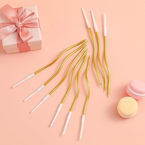 24-Count Gold Spiral Long Thin Metallic Birthday Candles, Cake Candles, Birthday Parties, Wedding Decorations, Party Candles. in Kuwait