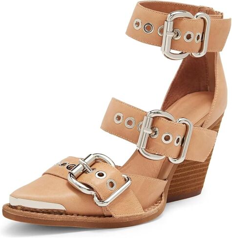Agodor Chunky Heels for Women Wedge Stacked Heeled Sandals Pointed Toe Pumps Western Sandals Metal Buckle Straps Dress Shoes in Kuwait