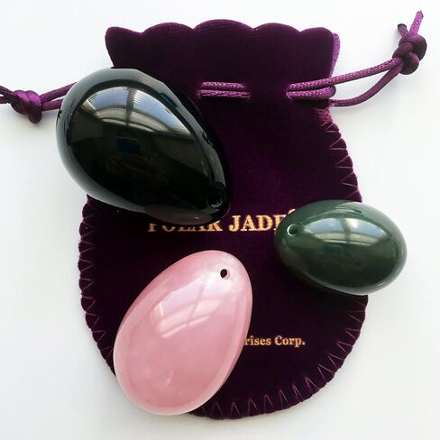 Polar Jade 3 Gemstones Yoni Eggs 3-pcs Set, Made of Rose Quartz, Obsidian and Nephrite Jade, Drilled, with One Box of Unwaxed String & User Instructions, L/M/S 3 Sizes for Training Yoni Love Muscles in Saudi Arabia