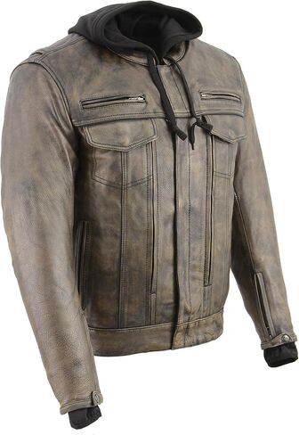 Milwaukee Leather Men's Leather Utility Pocket Vented Jacket w/Full Sleeve Removable Hoodie BLACK MLM1537 in Saudi Arabia