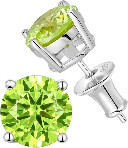 Peridot Earrings August Birthstone Jewelry for Men Women 14K Gold Plated Sterling Silver Hypoallergenic 5mm/6.5mm/7.5mm Round Brilliant Earring in Kuwait