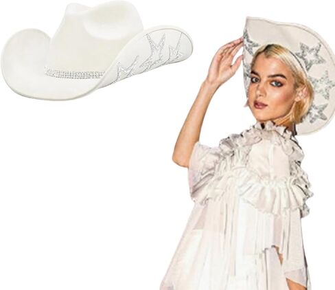 Curved Brim Cowboy Hat With Rhinestone Star Pattern For Christmas Banquet Party Cowgirls Hat For Adult Taking Photo Hats For Men Hats For Women in Saudi Arabia