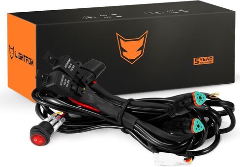 Lightfox LED Light Bar Wiring Harness Kit-14AWG Wiring Kit with 12V Power Relay 40A Blade Fuse On Off Flush Mounted Switch Waterproof DT Connector for Off Road Lights LED Work Light-2 Lead(triangular) in Saudi Arabia