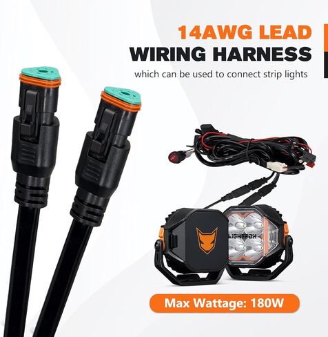 Lightfox LED Light Bar Wiring Harness Kit-14AWG Wiring Kit with 12V Power Relay 40A Blade Fuse On Off Flush Mounted Switch Waterproof DT Connector for Off Road Lights LED Work Light-2 Lead(triangular) in Saudi Arabia