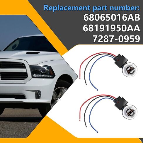 2PCS Turn Signal Light Connector Pigtail Wire Harness Fit Jeep Wrangler JK 2007-2018 Front Lamp & Ram 1500 2011-2014 Rear Tail Light 3-Pin Plug Replace OE 68065016AB 68191950AA in Saudi Arabia