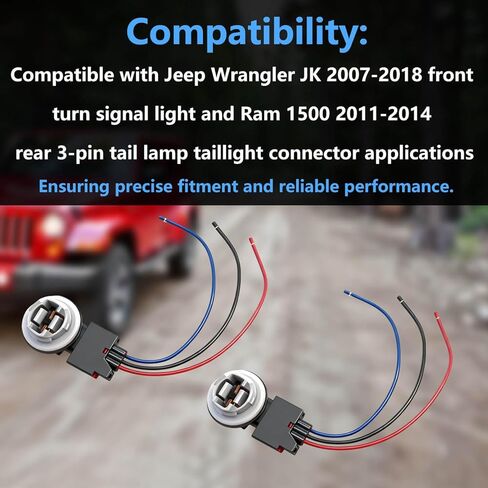 2PCS Turn Signal Light Connector Pigtail Wire Harness Fit Jeep Wrangler JK 2007-2018 Front Lamp & Ram 1500 2011-2014 Rear Tail Light 3-Pin Plug Replace OE 68065016AB 68191950AA in Saudi Arabia