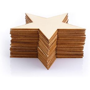 SAVITA 20pcs Wooden Stars for Craft Blank Unfinished Wooden Stars Ornaments Wood Star Cutouts for Writing and Painting for Christmas Festival Decor