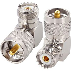 MOOKEERF PL259 Male to UHF Female Right Angle Adapter, 2-Pack UHF Male to SO239 Female L Shape 90 Degree RF Coax Connector CB Radio Connectors