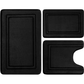 BYSURE Beige Memory Foam Bath Mat, Bathroom Rugs Sets 3 Piece, Non Slip Extra Soft Absorbent Machine Washable & Dry Mats and Rugs Sets for Toilet Shower Sink