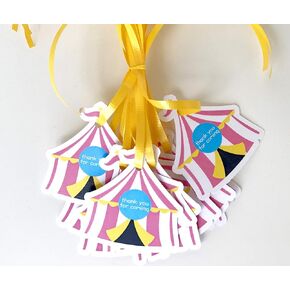Pink Circus Thank You Tags 12 pcs, Girl Carnival Party Favors Supplies, Big Top Birthday Decoration, Circus Tent Baby Shower Themed Celebration