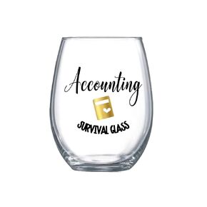 Accounting Survival Glass Large Stemless Wine Glass Gift for Women and Men - Black and Gold 0019