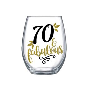 70 and Fabulous gifts for Women Stemless Wine Glass 70th Birthday gift for her 0244