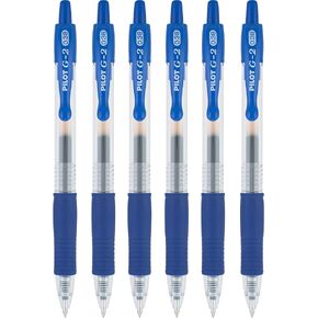 PILOT G2 Retractable Rollerball Gel Pens, Ultra Fine Point, 0.38mm, Blue Ink, 6 Count