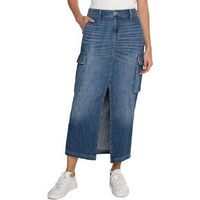 Liverpool Women's Denim Maxi Cargo Skirt with Split Front