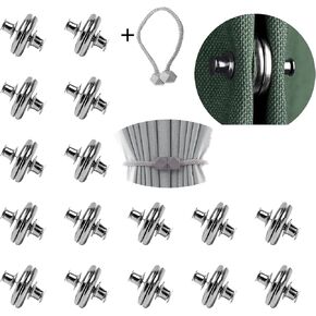 FarwenC 16pairs Curtain Magnets Closure with 2pcs Premium Curtain Tiebacks, 0.98" Double Sided Magnetic with Strong Heavy Magnets Curtain Magnets Clips, Back Tack Curtain Weights Prevent Light Leaks