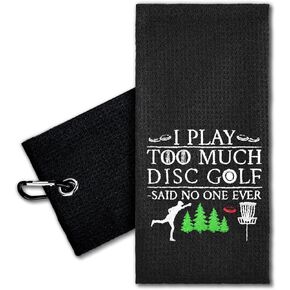 I Play Too Much Disc Golf Embroidered Golf Towel with Clip. Funny Disc Golf Accessories Gifts for Men Women Golf Lover, Birthday Retirement Mother's Day