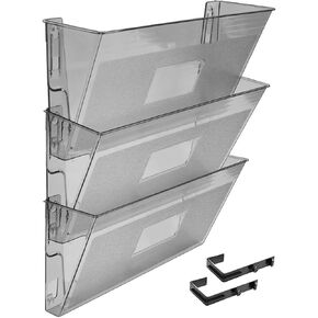 Acrimet Wall Mount Pocket File Organizer Holder (Hangers Included) (Smoke Color) (3 Pack)