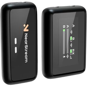 NearStream Wireless Lavalier Microphones with Noise Cancellation, 656ft Transmission, LCD Display, 20H Battery Life, Compact Wireless Lapel Microphone System for Smartphone/DSLR/Cameras/PC (AWM20T)