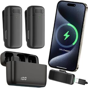 ميكروفونات LLreLi لهاتف iPhone 15، قطعتان من ميكروفون Lavalier اللاسلكي مع علبة شحن - التوصيل والتشغيل، جودة صوت واضحة لجهاز iP15 Pro/Max والمزيد، K13 in Kuwait