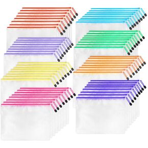 64pcs A4 Mesh Zipper Pouch Bags, Mesh Bags with Zipper Bulk, Pouches for Organization, Clear Storage Bags for Classroom, Travel, Office, Board Game