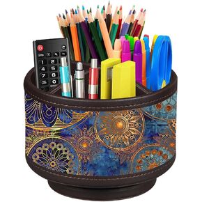 Pen Holder for Desk Organizers and Accessories, 360 Swivel TV Remote Control Holder for Table, Nightstand Organizer Caddy for Art/ Office Supplies/ Stationery, Bedside Decorations for Living Room