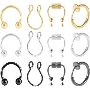 Amoina Fake Nose Ring Hoop Clip On, Non Piercing Lip Rings 20G 8mm Stainless Steel No Pierced for Women Men