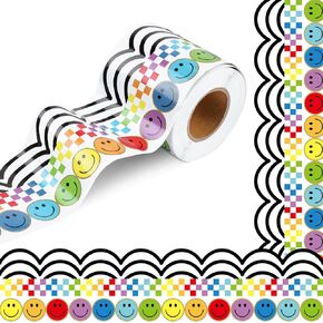 Motipuns 65 ft Smile Face Bulletin Board Borders 3 Designs Groovy Board Borders Rainbow Rays Themed Borders Decoration Colorful Trim Border Stickers for Classroom School Wall Office Board Decoration