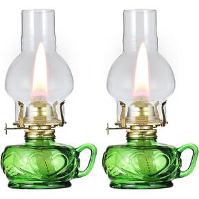 2 Pcs Vintage Large Kerosene Lamp Lantern Red Chamber Oil Lamp with Handle Rustic Color Glass Oil Lamps for Indoor Use Decorative Antique Clear Hurricane Lamp for Home Decor Lighting