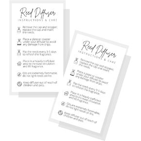 Reed Diffuser Instruction Cards | 50 Pack | 2x3.5" in Business Card | Diffuser Supplies | White and Black Design