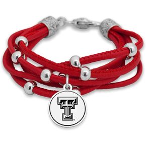 FTH Texas Tech Red Raiders Leather Strand Bracelet with Logo and Lobster Clasp