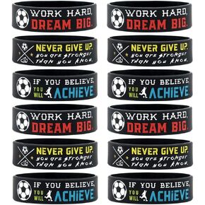 (12-Pack) Soccer Wristbands with Motivational Quotes - Wholesale Bulk Bracelets for Soccer Party - Unisex for Men Women