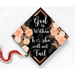 God is Within Her She will Not Fail, Bible Verse Saying, Sticker Design for Graduation Cap, Grad gift, Class of 2024