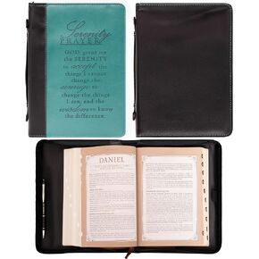 Christian Art Gifts Women's Fashion Bible Cover Serenity Prayer, Aqua/Black Faux Leather, Large in Kuwait