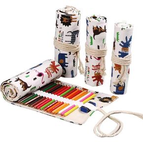 Maydahui Canvas Colored Pencil Roll Wrap 24/48/72 Slots Coloring Pencil Holder Organizer Storage Pouch Portable for Artist Drawing(Colorful Ink Painting,48Slots)