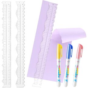 3 Pcs Deckle Edge Ruler Acrylic Paper Tearing Ruler Irregular Edges Ruler with 3 Water Pens for Cutting Paper to Jagged Wavy Line School Office Architect Measuring Engineering Drawing Scrapbooking