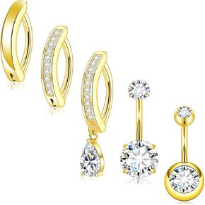 Tomovely Small Hoop Clicker Belly Button Rings Piercing for Women Gold Plated Navel Ring Jewelry Surgical Stainless Steel
