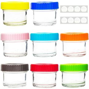 Youngever Glass Baby Food Storage, 4 Ounce Stackable Baby Food Glass Containers with Airtight Lids, Glass Jars with Lids, 8 Assorted Colors (8 Sets)