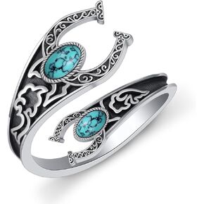 CVRAVO Western Turquoise Horseshoe Spoon Ring 925 Sterling Silver Western Turquoise Thumb Ring for Women Lucky Horseshoe Gifts for Women Girls