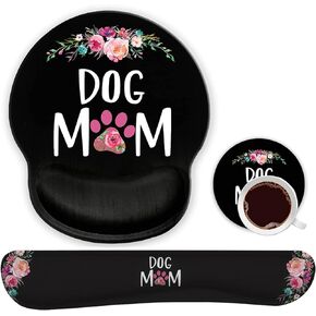 Ergonomic Mouse Pad Wrist Support Gel and Keyboard Wrist Rest Set for Laptop, Mac, Gaming and Office, Durable, Comfortable and Pain Relief + Coaster, Dog Mom Floral Design