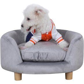 Cat Sofa Beds,Dog Sofa Chair,Pet Sofa,Small Dog Beds, Puppy Bed,Wooden Frame and Velvet Fabric and Washable Cushion,Comfy Cat Couch for Small Cats&Dogs&Puppy (Grey)