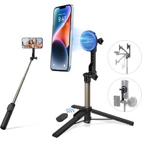 JJC Magnetic Selfie Stick Tripod Compatible with Magsafe, Height & Angle Adjustable Phone Tripod Stand with Wireless Remote Control for iPhone 15, 14, 13, 12 Pro Max and All Smartphones