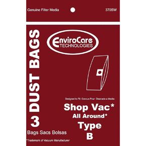 EnviroCare Replacement Vacuum Cleaner Dust Bag compatible with Shop Vac Type B All Around 3 pack